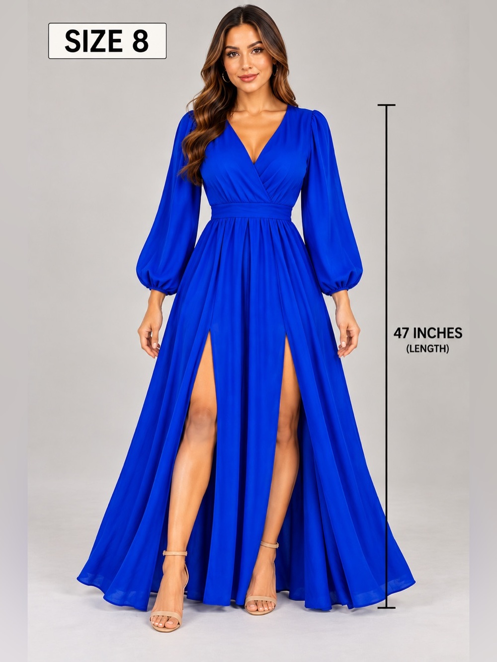 Premier Amour Women's Royal Blue Maxi Dress - Size 8 - Long Sleeve Wrap Style